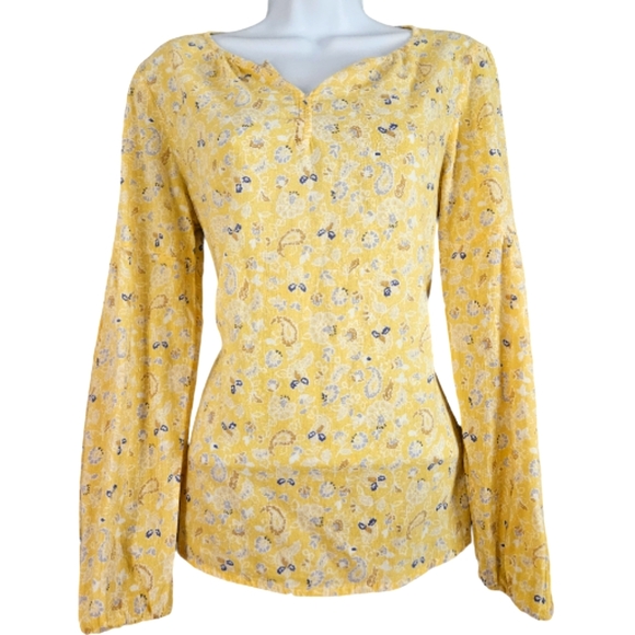 NWOT GAP yellow white & blue floral long sleeve blouse top Womens Small - Picture 1 of 7